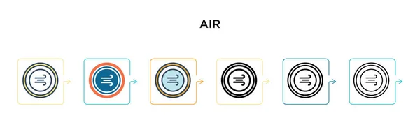 6つの異なる現代的なスタイルの空気ベクトルアイコン アウトライン ライン ストロークスタイルで設計された黒 2色のエアアイコン ベクターイラストは ウェブ モバイル Uiに使用できます — ストックベクタ