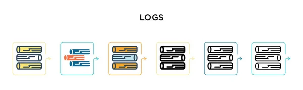 6つの異なる現代的なスタイルでベクトルアイコンをログします アウトライン ライン ストロークスタイルでデザインされた黒 2色のログアイコン ベクターイラストは ウェブ モバイル Uiに使用できます — ストックベクタ