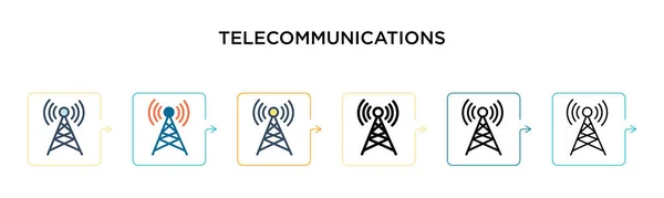 Telekommunikationsvektorsymbol Verschiedenen Modernen Stilen Schwarze Zweifarbige Telekommunikationssymbole Die Füll Umriss — Stockvektor