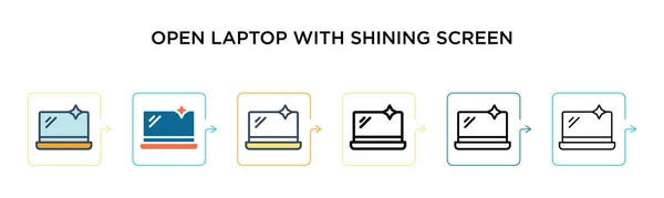 Abra Ordenador Portátil Con Icono Del Vector Pantalla Brillante Estilos — Vector de stock
