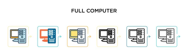 6つの異なる現代的なスタイルで完全なコンピュータベクトルアイコン 2色のフルコンピュータのアイコンは アウトライン ラインおよびストロークスタイルで設計されています ベクターイラストは ウェブ モバイル Uiに使用できます — ストックベクタ