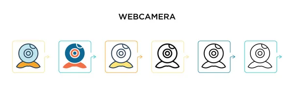 6つの異なる現代的なスタイルでウェブカメラのベクトルアイコン アウトライン ライン ストロークスタイルで設計された黒 2色のウェブカメラアイコン ベクターイラストは ウェブ モバイル Uiに使用できます — ストックベクタ