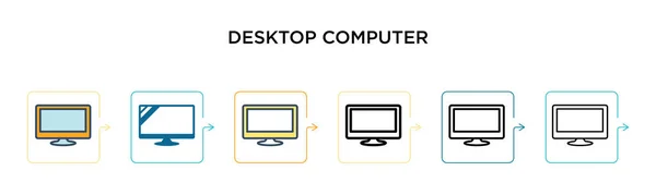 Computadora Escritorio Icono Vectores Estilos Modernos Diferentes Negro Dos Iconos — Vector de stock