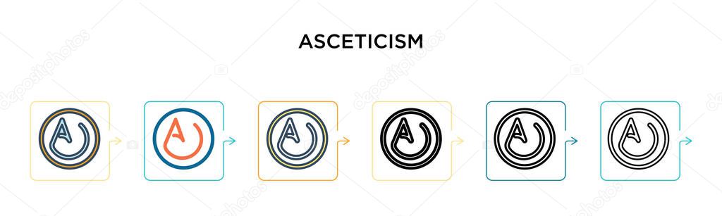 Asceticism vector icon in 6 different modern styles. Black, two colored asceticism icons designed in filled, outline, line and stroke style. Vector illustration can be used for web, mobile, ui