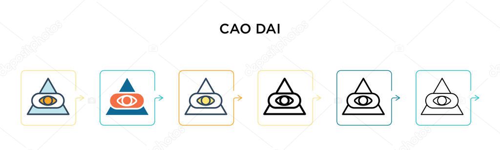Cao dai vector icon in 6 different modern styles. Black, two colored cao dai icons designed in filled, outline, line and stroke style. Vector illustration can be used for web, mobile, ui