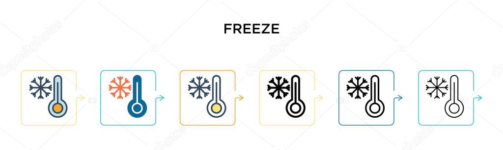 Freeze vector icon in 6 different modern styles. Black, two colored freeze icons designed in filled, outline, line and stroke style. Vector illustration can be used for web, mobile, ui
