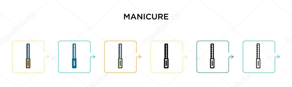 Manicure vector icon in 6 different modern styles. Black, two colored manicure icons designed in filled, outline, line and stroke style. Vector illustration can be used for web, mobile, ui