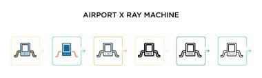 Havaalanı x ışını makine vektör simgesi 6 farklı modern stilde. Siyah, iki renkli havaalanı x-ray makinesi ikonu. Doldurulmuş, ana hatları çizilmiş, çizgi ve vuruş stiliyle dizayn edilmiş. Vektör illüstrasyonu kullanılabilir 