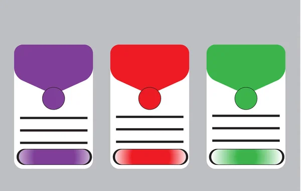 Etiqueta Para Texto Imagen Tres Etiquetas Diferentes Colores Violeta Verde — Vector de stock