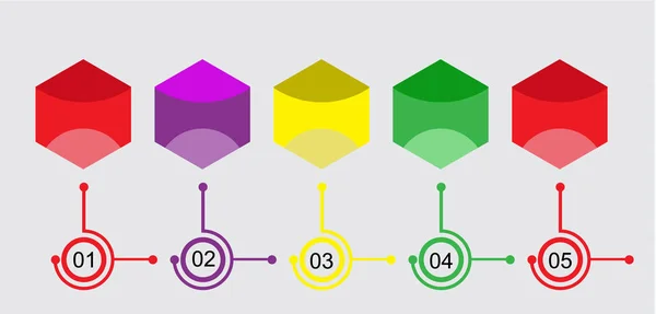 Infografía Con Posiciones Figura Infografías Cinco Posiciones Son Hexágonos Colores — Vector de stock