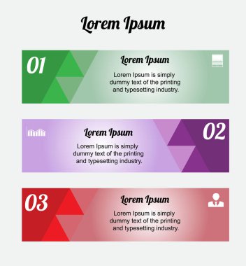 Infographic metinle/farklı renklerde üç pozisyonların bir Infographic rakamdır. İş, proje, sunum için simgeleri ile üç sayılık infographics