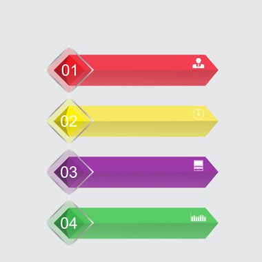 Infographic 4 pozisyonlar/iş için simgeleri ile dört pozisyon resim Infographic. Infographics dört renk - kırmızı, mor, yeşil, sarı. İş, sunum, proje için Infographics.