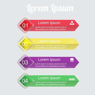 Infographic 4 pozisyonlar ile metin/resim Infographic ile kutsal kişilerin resmi metin ile iş için dört pozisyon var. Infographics dört renk - kırmızı, mor, yeşil, sarı. İş, sunum, proje için Infographics.
