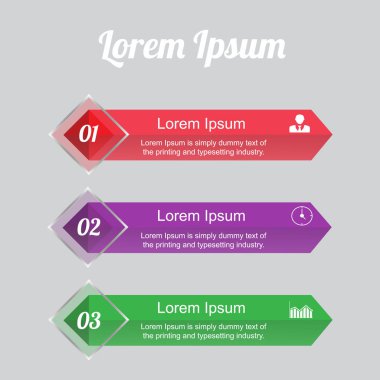  Infographic metin ile/bir Infographic metinlere sahip simgeler ile üç pozisyon şeklinde rakamdır. Infographics dört renk - kırmızı, mor, sarı. İş, sunum, proje için Infographics.