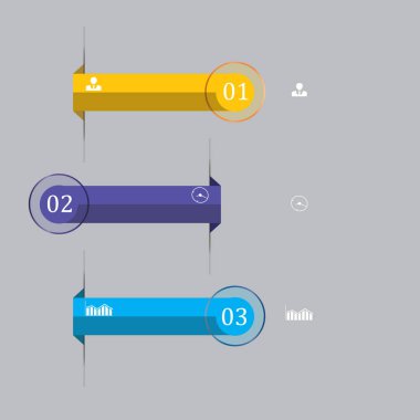 Yan / rakam infographics simgeleri simgeleri sağ ile üç pozisyonların bir Infographic var. Infographics trio renkler - mor, mavi sarı. İş, sunum, proje için Infographics.