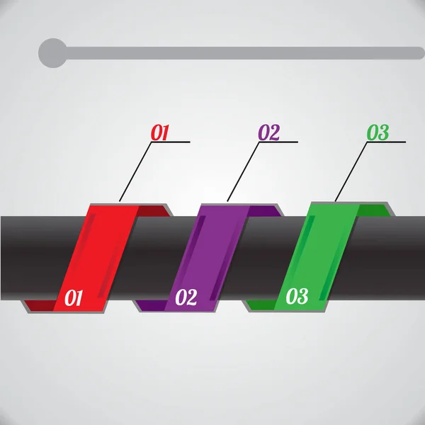 Infografías Figura Infográfica Tres Posiciones Colores Rojo Violeta Verde Infografías — Vector de stock