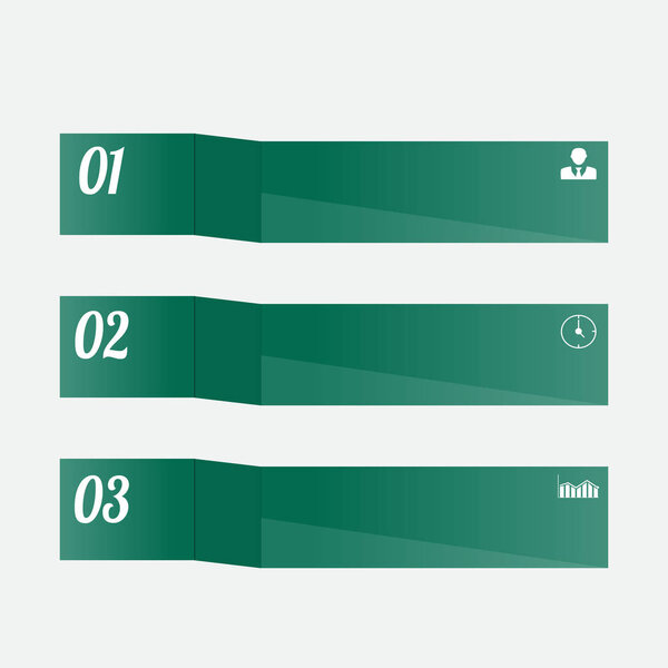  infographics green on gray/In the figure, infographics on three positions in the form of curved rectangles, with numbers, icons,suitable for any text,green color. Infographics for business, project, presentation