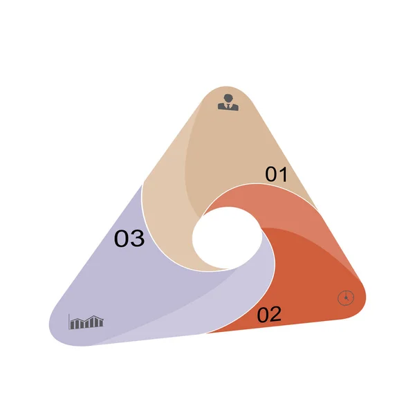 図のインフォグラフィックでは 3つの位置に明るい色で アイコンを持つ三角形 ビジネス プロジェクト プレゼンテーション用のインフォグラフィック — ストックベクタ