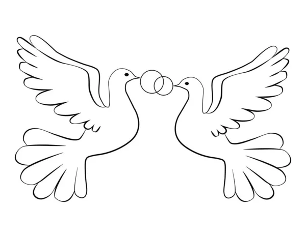 Imagen Dos Palomas Con Foso Negro Dos Anillos Las Palomas — Vector de stock