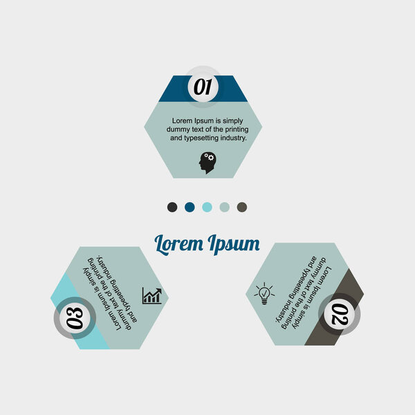 Визуализация бизнес-данных, инфографики. Схема элементов процесса с использованием графов, шестиугольных диаграмм в три этапа, иконок, текста, чисел, вариантов, частей. Бизнес-вектор для презентации
.