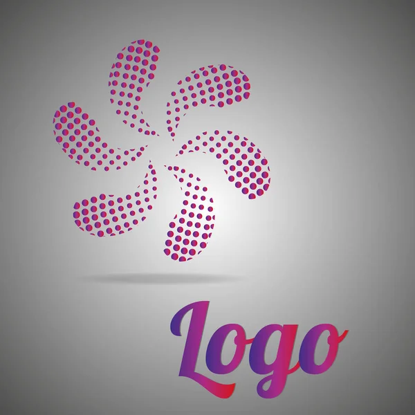 Resimde Logo Altı Elementin Bir Çiçek Metin Ile Mor Yeni — Stok Vektör