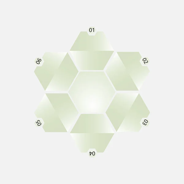 つの六角形の画像インフォグラフィックでは インフォグラフィックスは数字を含む緑色のグラデーションです ビジネス プロジェクト プレゼンテーション用のインフォグラフィック — ストックベクタ