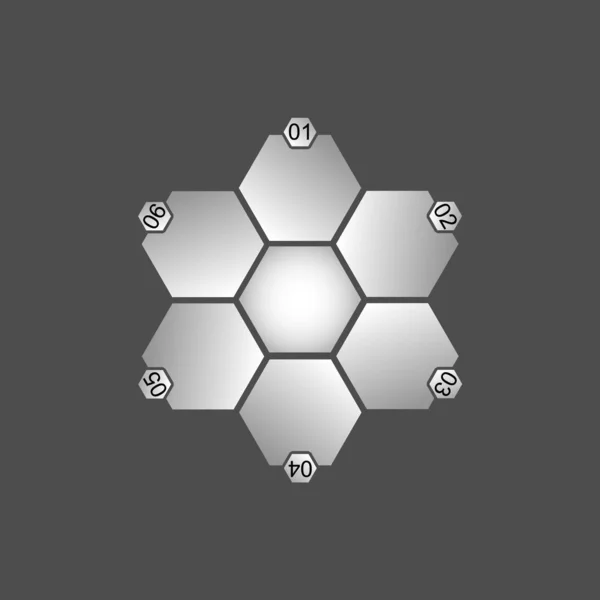 つの六角形の画像インフォグラフィックでは インフォグラフィックは数字で灰色のグラデーションを持っています ビジネス プロジェクト プレゼンテーション用のインフォグラフィック — ストックベクタ