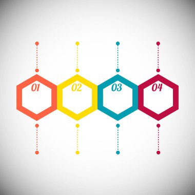 Metin eklemek için simgeler ve sayılar ile dört adımda dört altıgenler ile resim Infographics. İş, proje, sunum için Infographics.