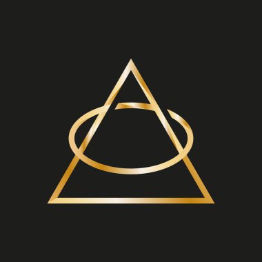 Resimde, üçgen logo oval ile kesilmiş. Altın logo, üçgen logo katı rakam, istikrar sembolü.