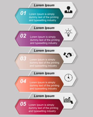 İş verisi görselleştirme, bilgi grafikleri. Grafik yardımı ile elemanların süreci şeması, altı adımda dikdörtgendiyagramları diyagramları, metin, sayılar, varyantlar, parçaların tasarımı bir örnek ile. Sunum için iş vektörü.