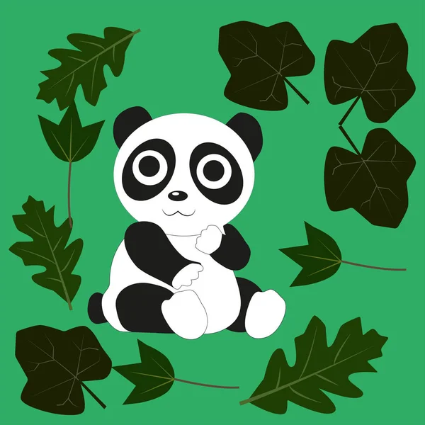 Sur Photo Animal Panda Faune Est Assis Feuilles Rondes Panda — Image vectorielle