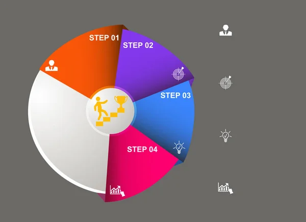 Üzleti Adatok Vizualizáció Infographics Rendszer Folyamat Elemek Usinggraphs Lépcsős Kör — Stock Vector