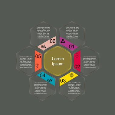 İş verileri görselleştirme, bilgi grafikleri. Grafik, diyagramlar, numaralar, simgeler, seçenekler ve bölümler kullanarak elementlerin sürecinin şeması. Sunum için iş vektörü.