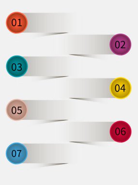 İş verileri görselleştirme, bilgi grafikleri. Elementlerin süreç şeması, grafiklerin yardımı ile, yedi adımda diyagramlar, sayılar, varyantlar, bölümler. Sunum için iş vektörü