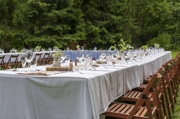 Closeup Wedding Table Decorated Flowers Garden Nature — Stock Photo, Image