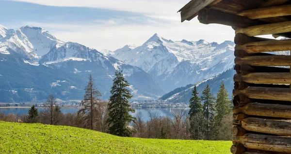 Panorama Van Alpen Met Zell See Lake Zeller Lente Panorama — Stockfoto