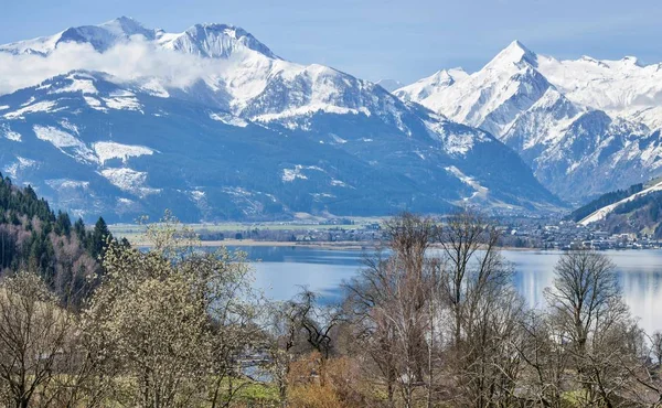 Panorama Los Alpes Con Zell See Lago Zeller Panorama Primaveral —  Fotos de Stock