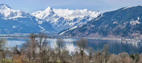 Panorama Delle Alpi Con Zell See Lago Zeller Panorama Primaverile — Foto Stock