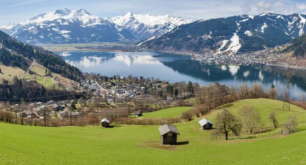 Panorama Alp Zell See Jezero Zeller Jarní Panorama Jezera Hory — Stock fotografie