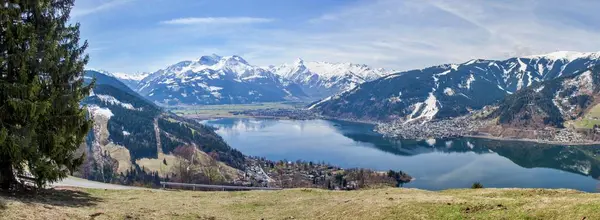 Panorama Delle Alpi Con Zell See Lago Zeller Panorama Primaverile — Foto Stock