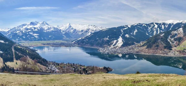 Panorama Los Alpes Con Zell See Lago Zeller Panorama Primaveral — Foto de Stock