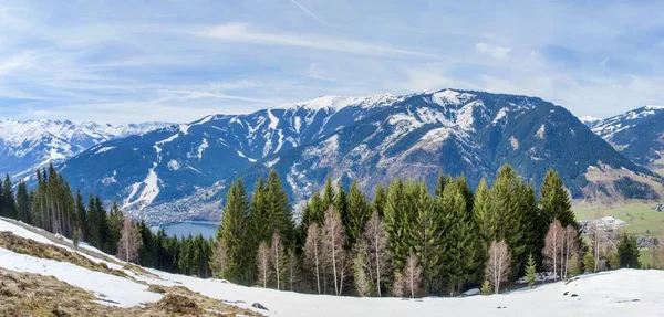 Panorama Van Alpen Met Zell See Lake Zeller Lente Panorama — Stockfoto