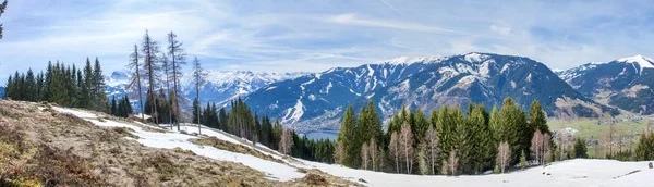 Alperna Med Zell See Och Sjön Zeller Våren Panorama Över — Stockfoto