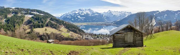 Alperna Med Zell See Och Sjön Zeller Våren Panorama Över — Stockfoto