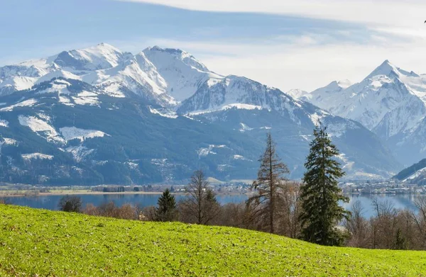 Panorama Los Alpes Con Zell See Lago Zeller Panorama Primaveral — Foto de Stock