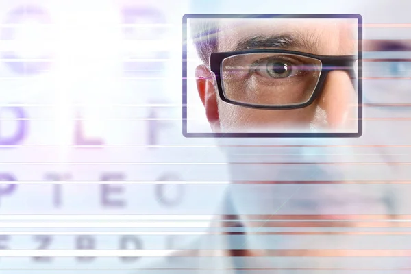 Representativa Begreppet Optiska Revision För Visuell Korrigering Med Glasögon Horisontell — Stockfoto