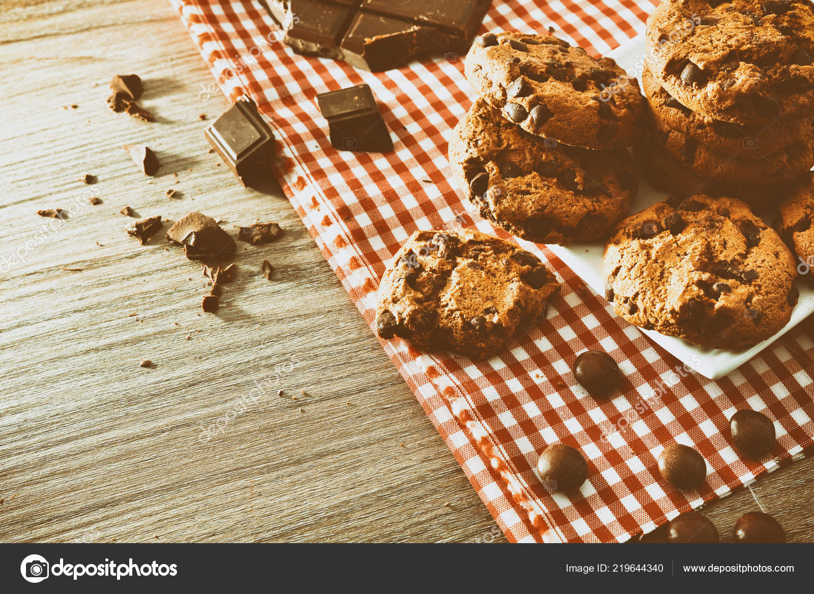 Fruhstuck Mit Runde Kekse Mit Schwarzer Schokolade Nuggets