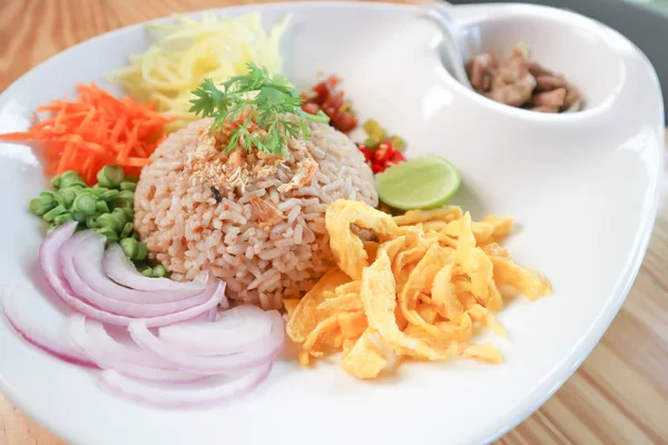 Nasi Goreng Atau Nasi Goreng Dengan Pasta Udang Makanan Thailand — Stok Foto