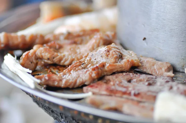 Barbecue Pork Grilled Pork Charcoal Brazier — Stock Photo, Image