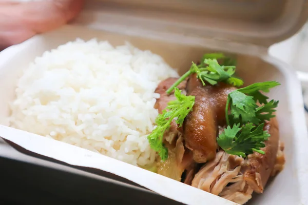 Daging Babi Atau Daging Segar Pada Nasi Dalam Kotak Makanan — Stok Foto